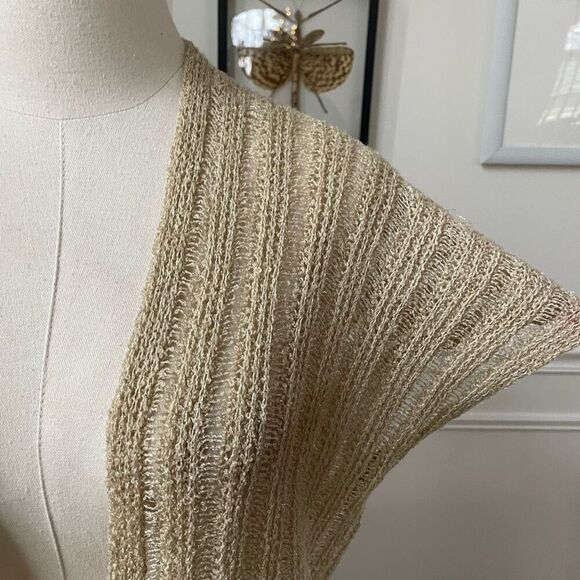 Vintage Glentex Tan Gold Shrug Sweater Tie Front Cardigan Open Weave OSFM S M - Picture 2 of 8